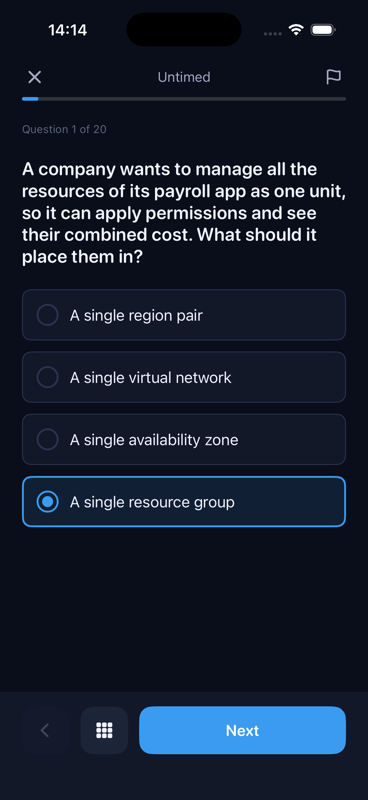 AZ-900 question in the diagnostic test