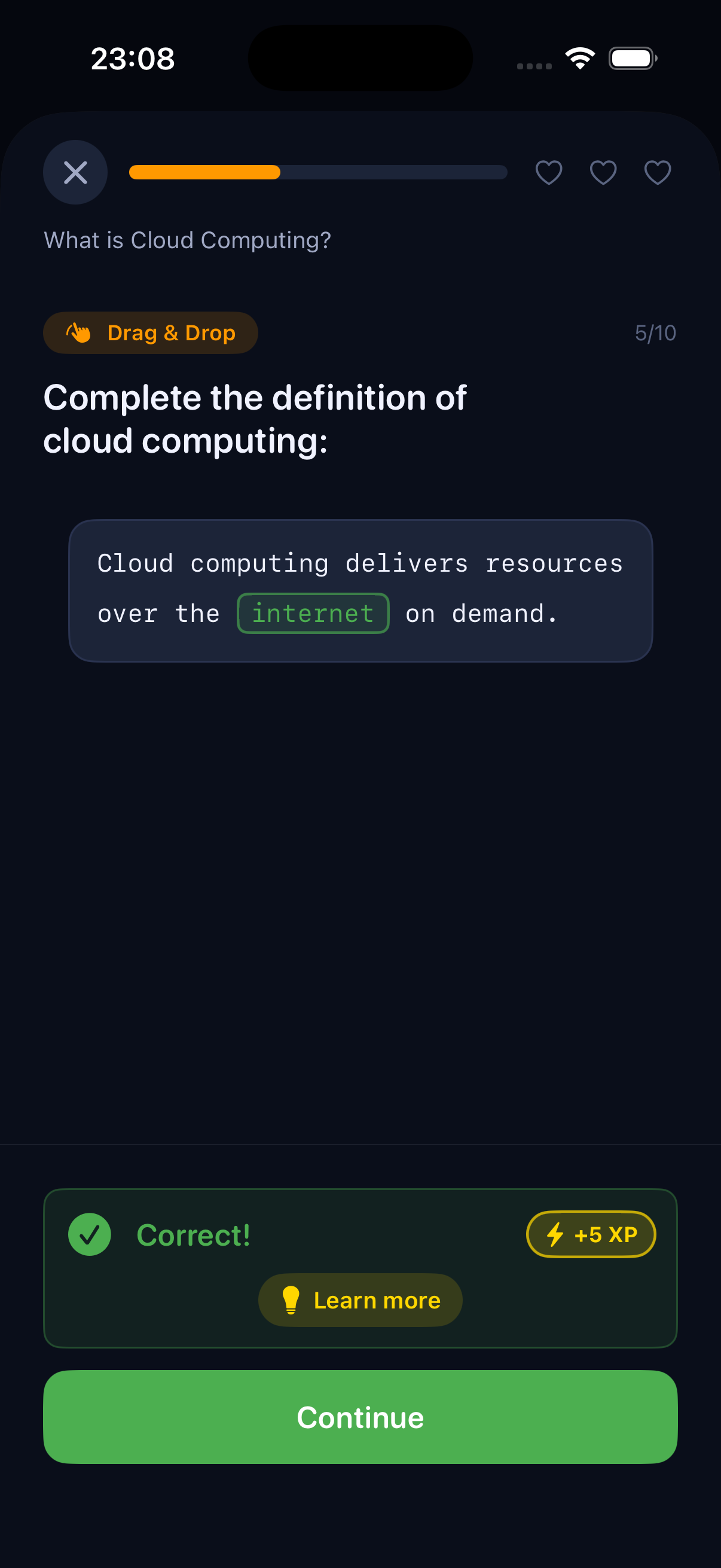Drag and drop code exercise