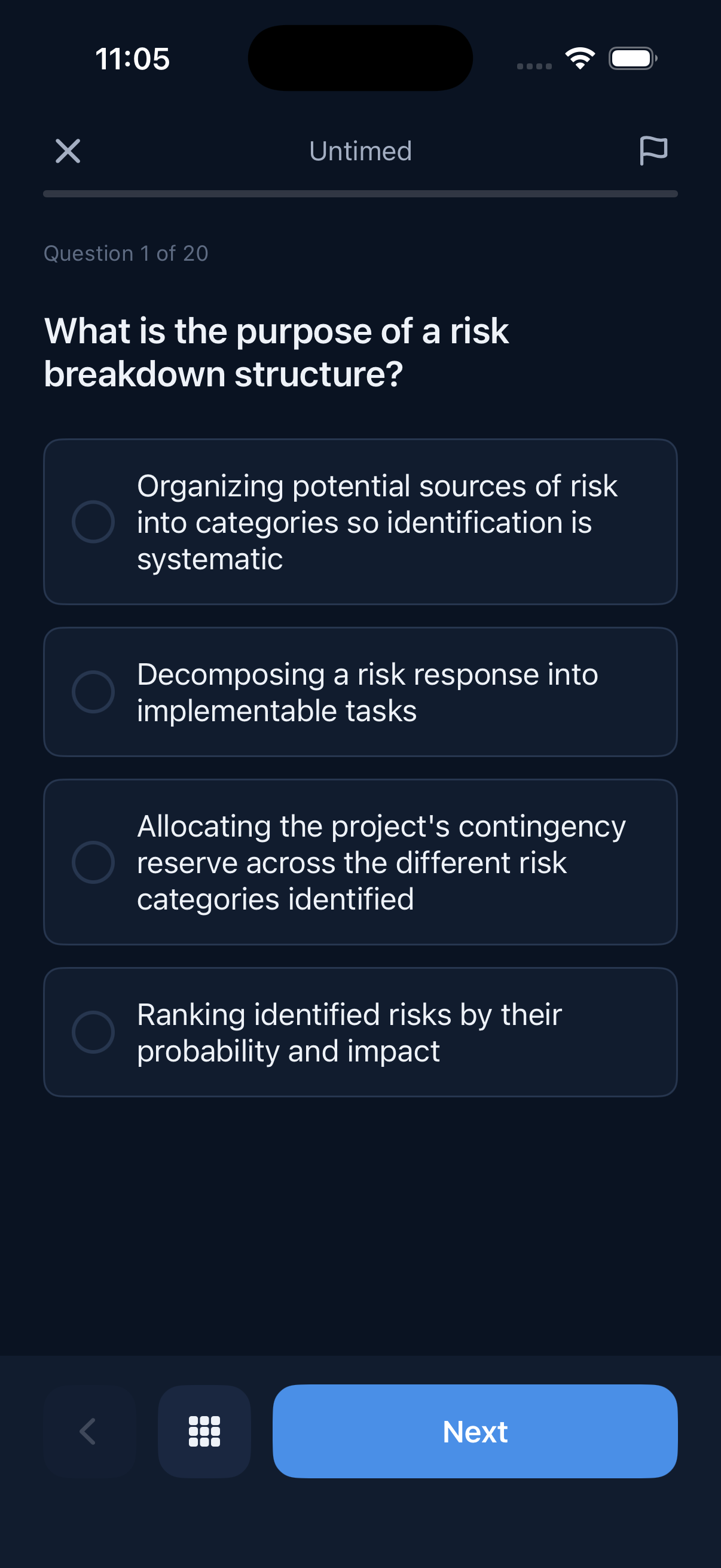 A practice exam question with four options